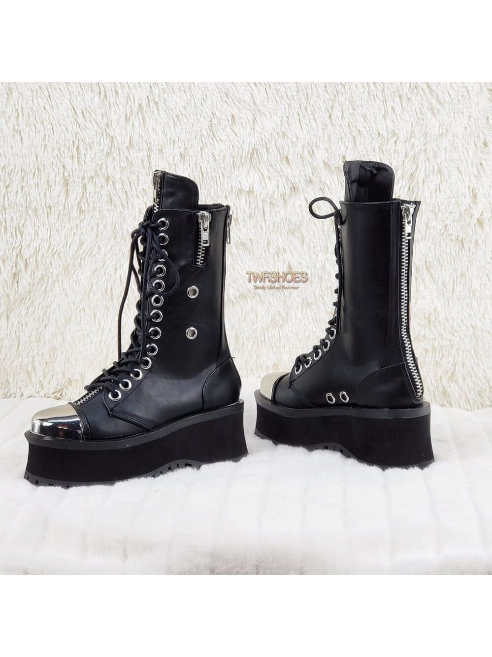 Gravedigger Chrome Toe Cap Platform Goth Punk Boots - Picture 2 of 12